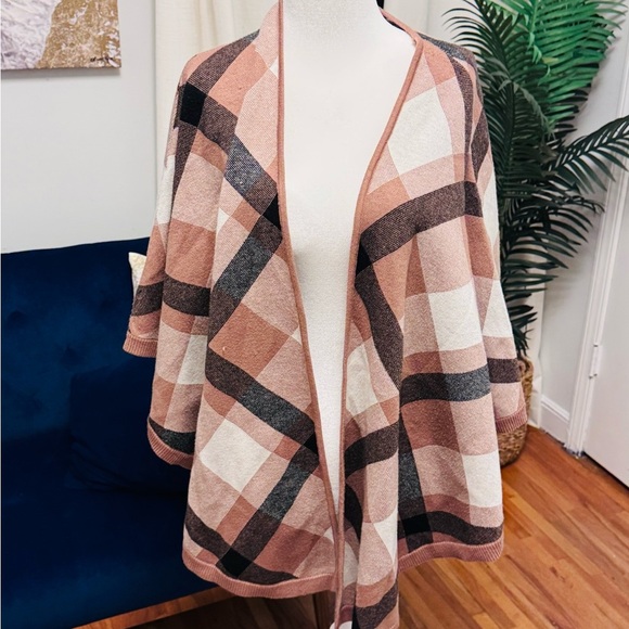 Rachel Zoe Plaid Open Front Sweater Cape Poncho - Picture 2 of 7